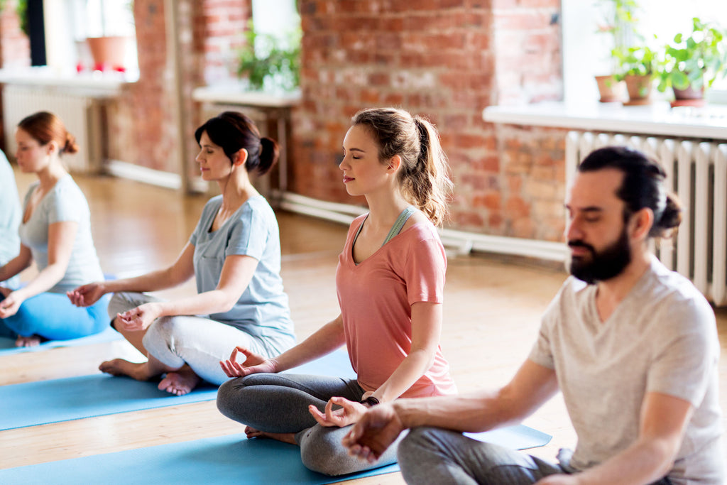 Group of People Meditating in Gym Class.