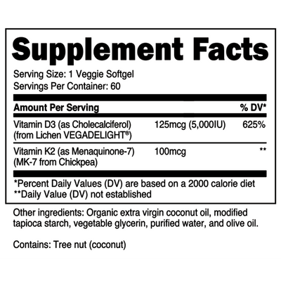 Vitamin D3 and K2 Softgels | 60 Servings